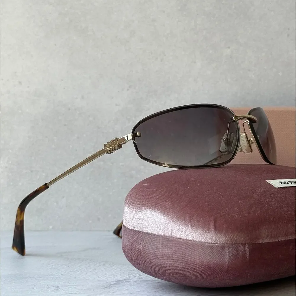 NEW Miu Miu MU A50S Wrap Sunglasses in Gold Grey $637